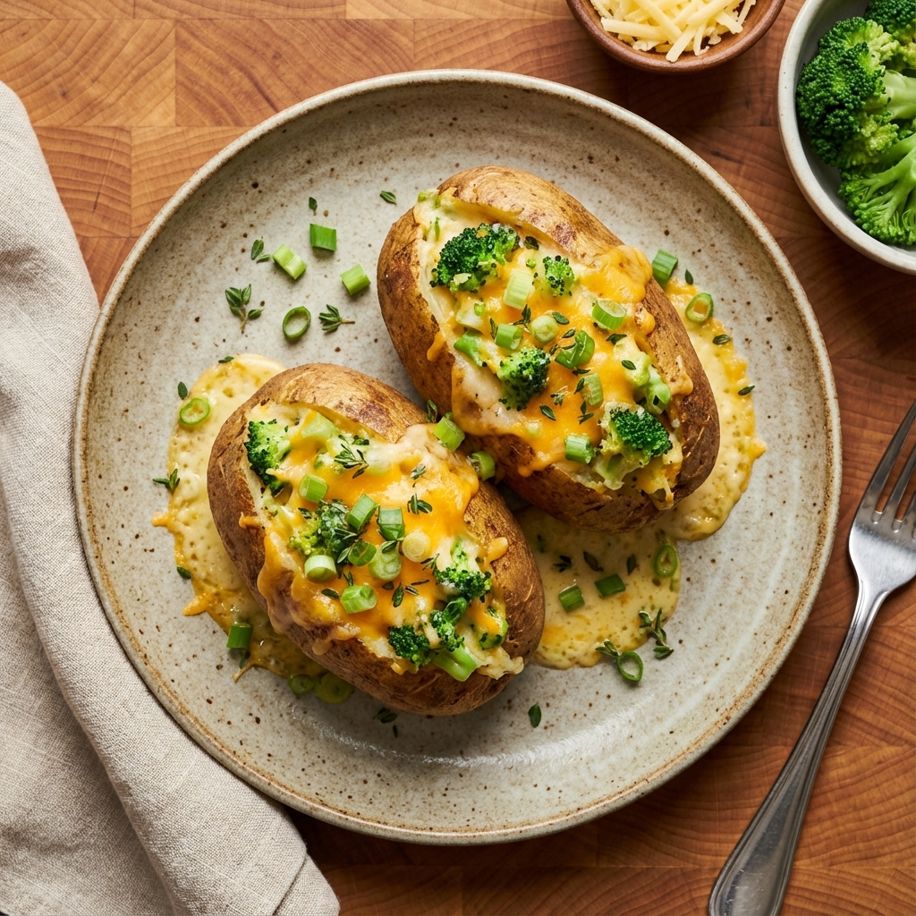 Twice-Baked Potatoes with Broccoli, Cheddar, and Scallions