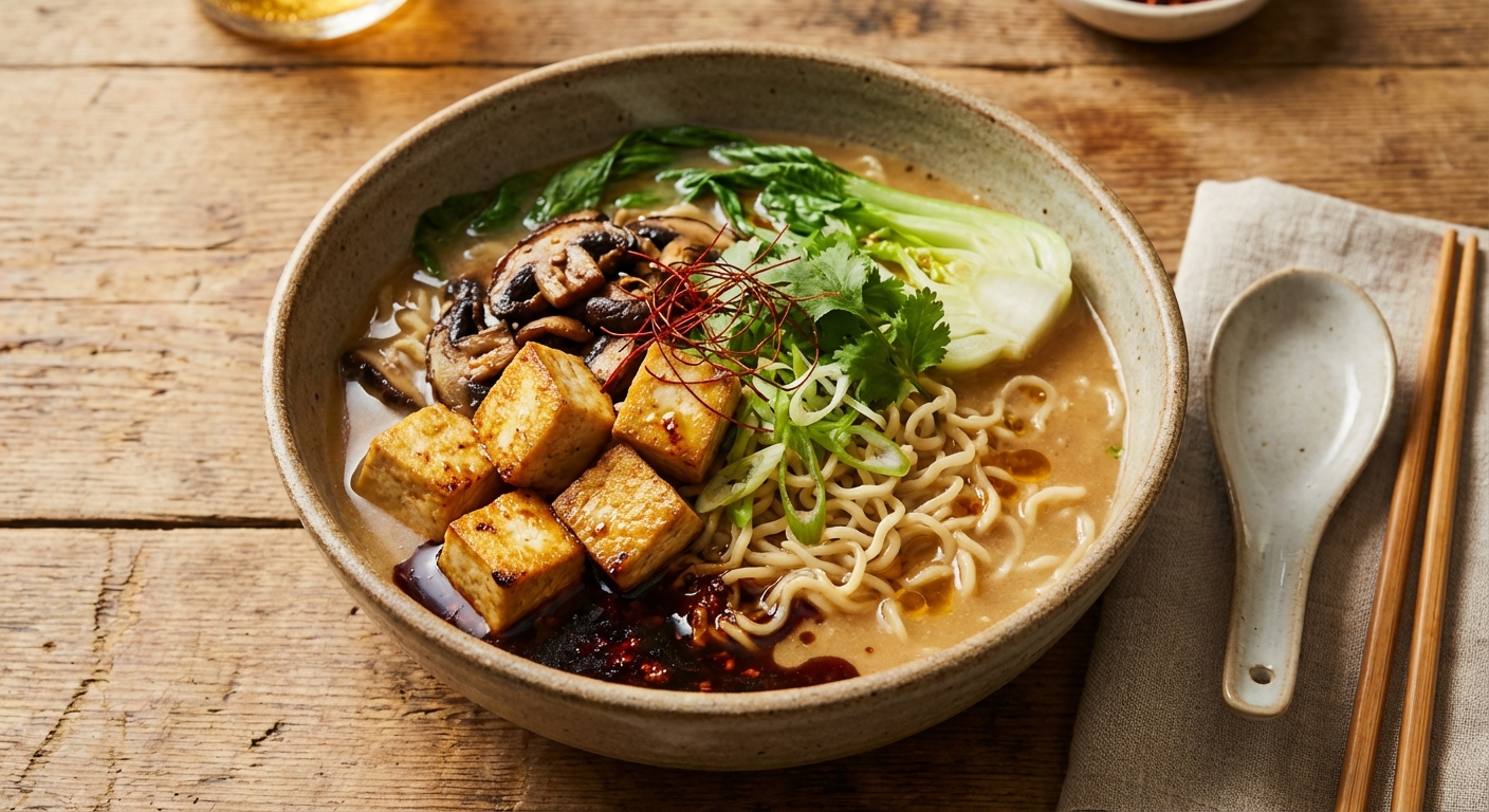 Umami Tofu, Mushroom and Miso Ramen