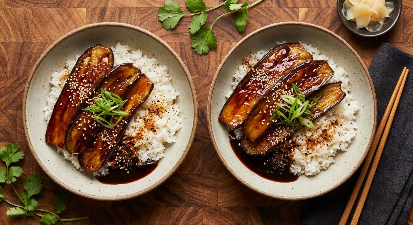 Unagi-Style Eggplant Rice Bowls