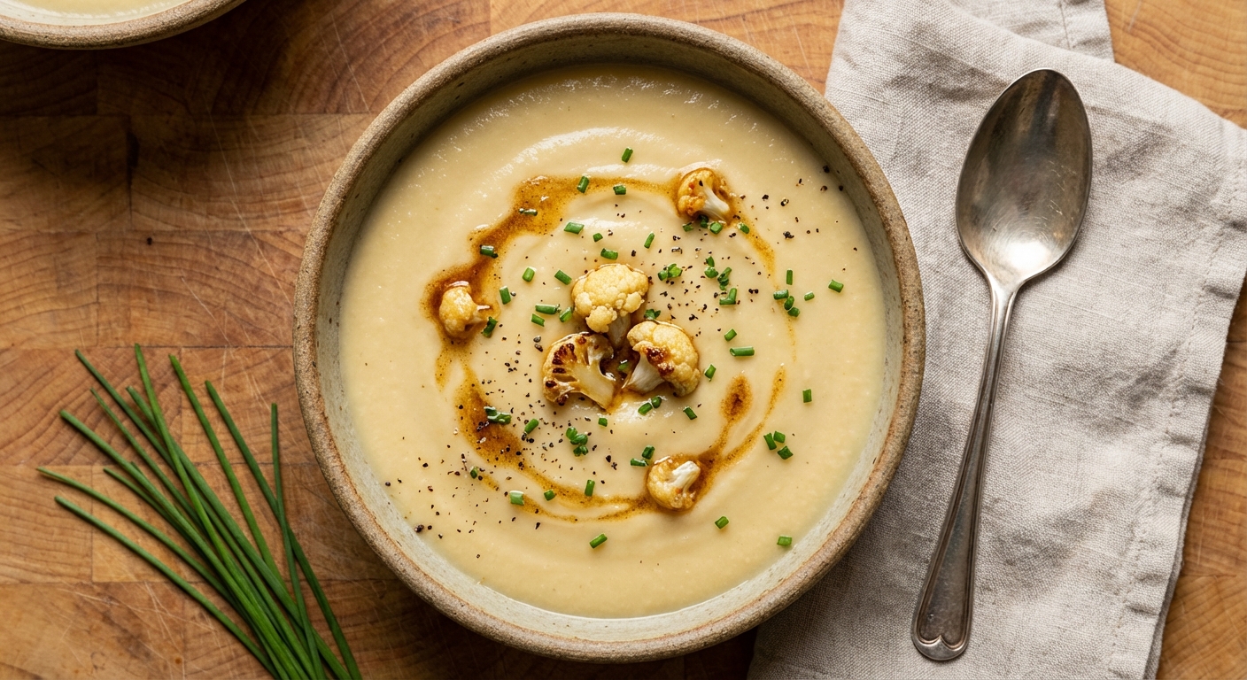 Velvety Cauliflower Soup with Browned Butter Florets