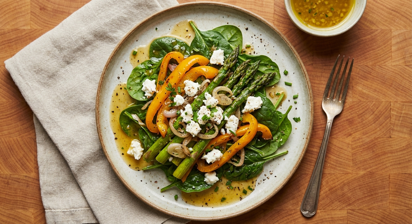 Warm Asparagus and Spinach Salad with Goat Cheese
