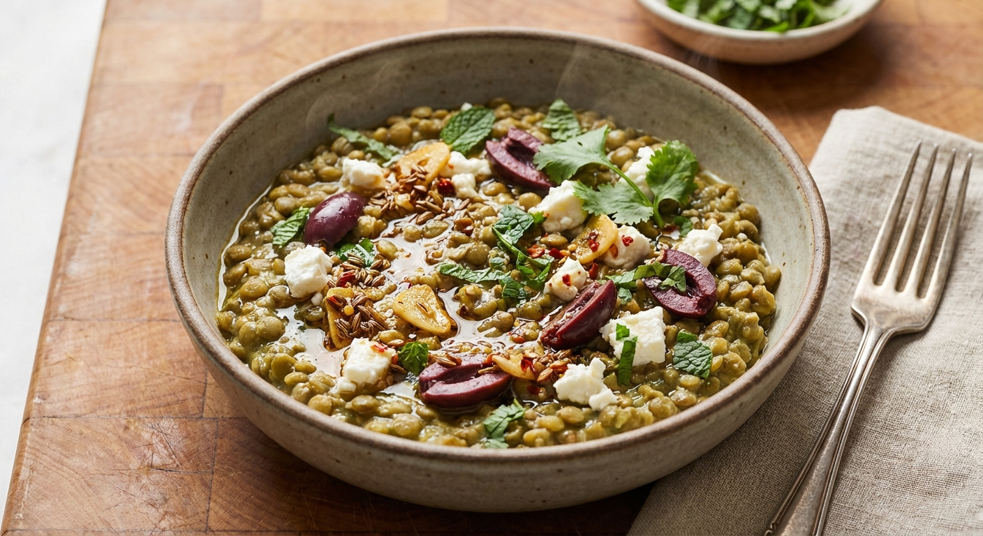 Warm Lentil Salad with Olives and Feta