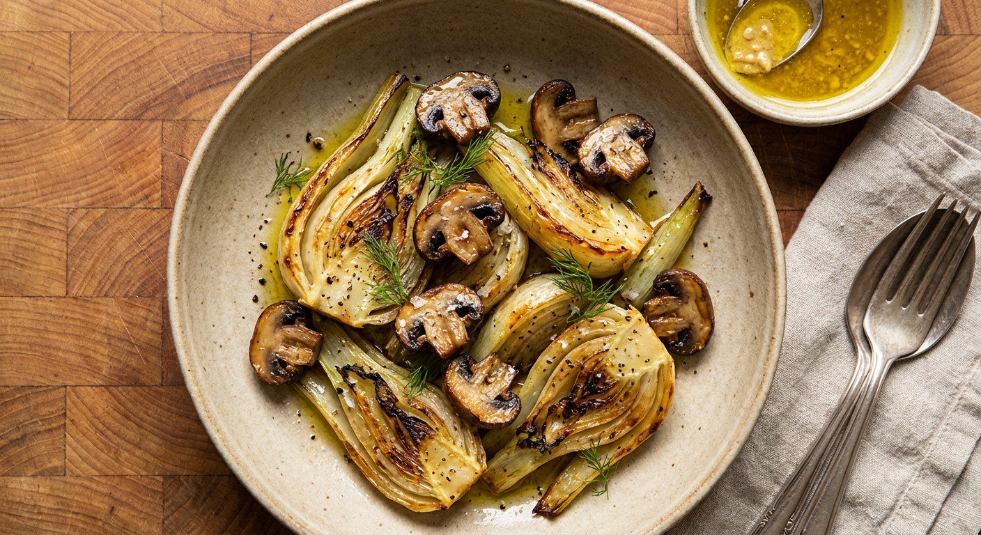 Warm Roasted Fennel and Mushroom Salad