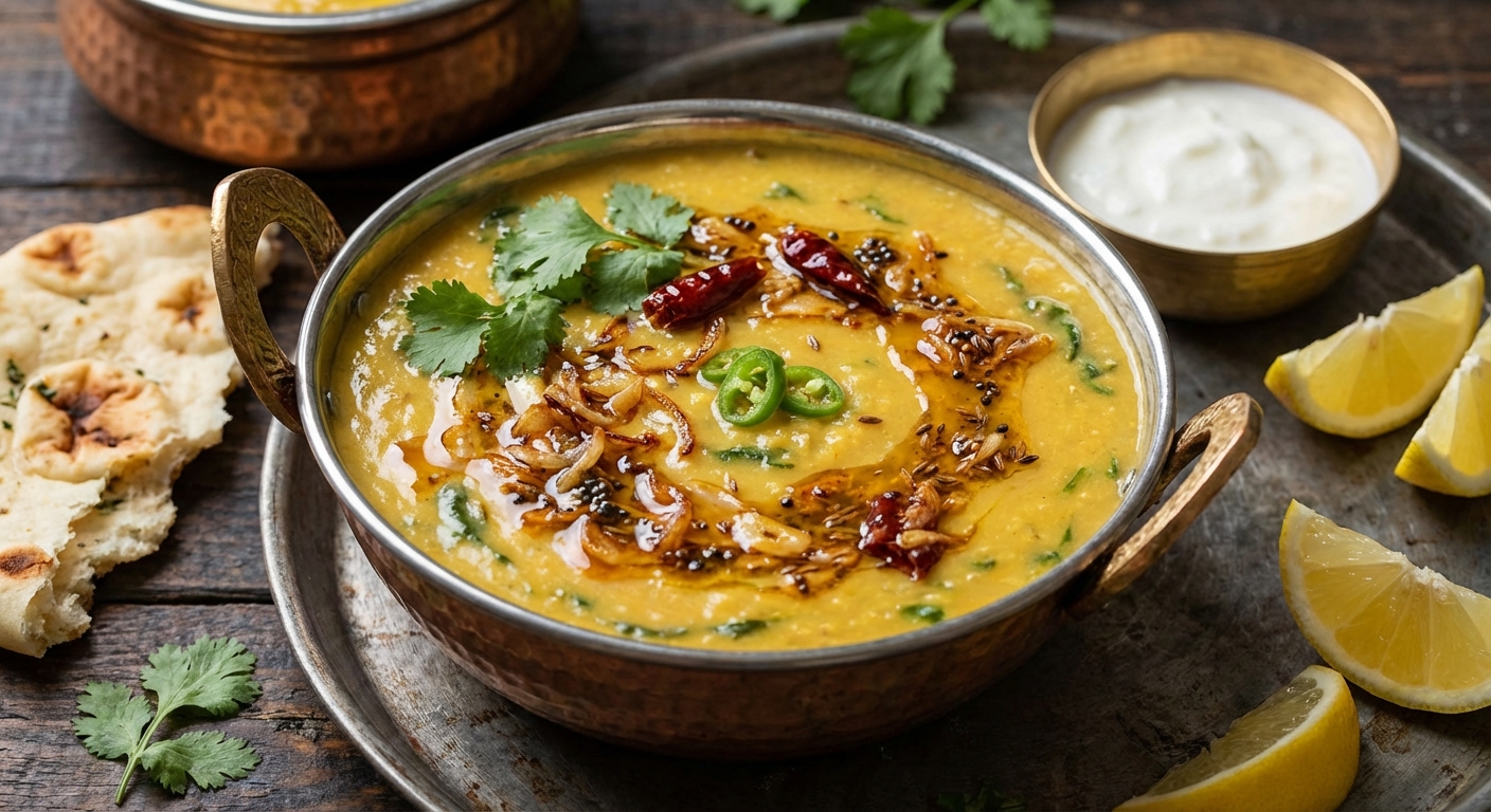 White Lentil Soup with Coconut Milk and Mustard Greens