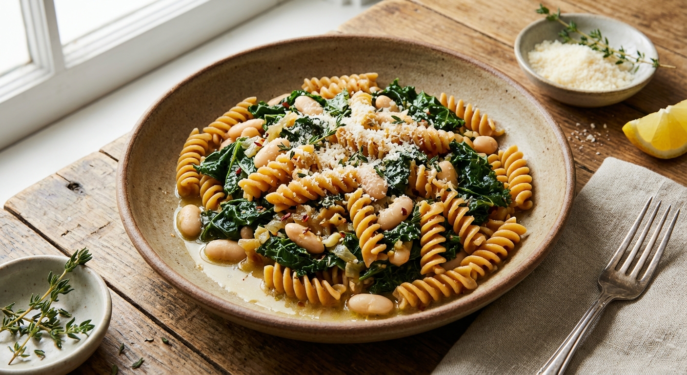Whole-Wheat Fusilli with Kale and White Beans